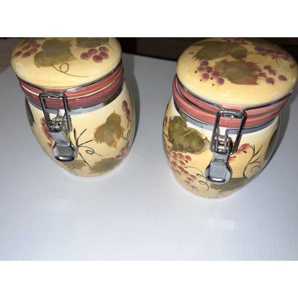 Two Designpac Ceramic Locking Lid With Grape/Leaf Design (Must See Pics) !!